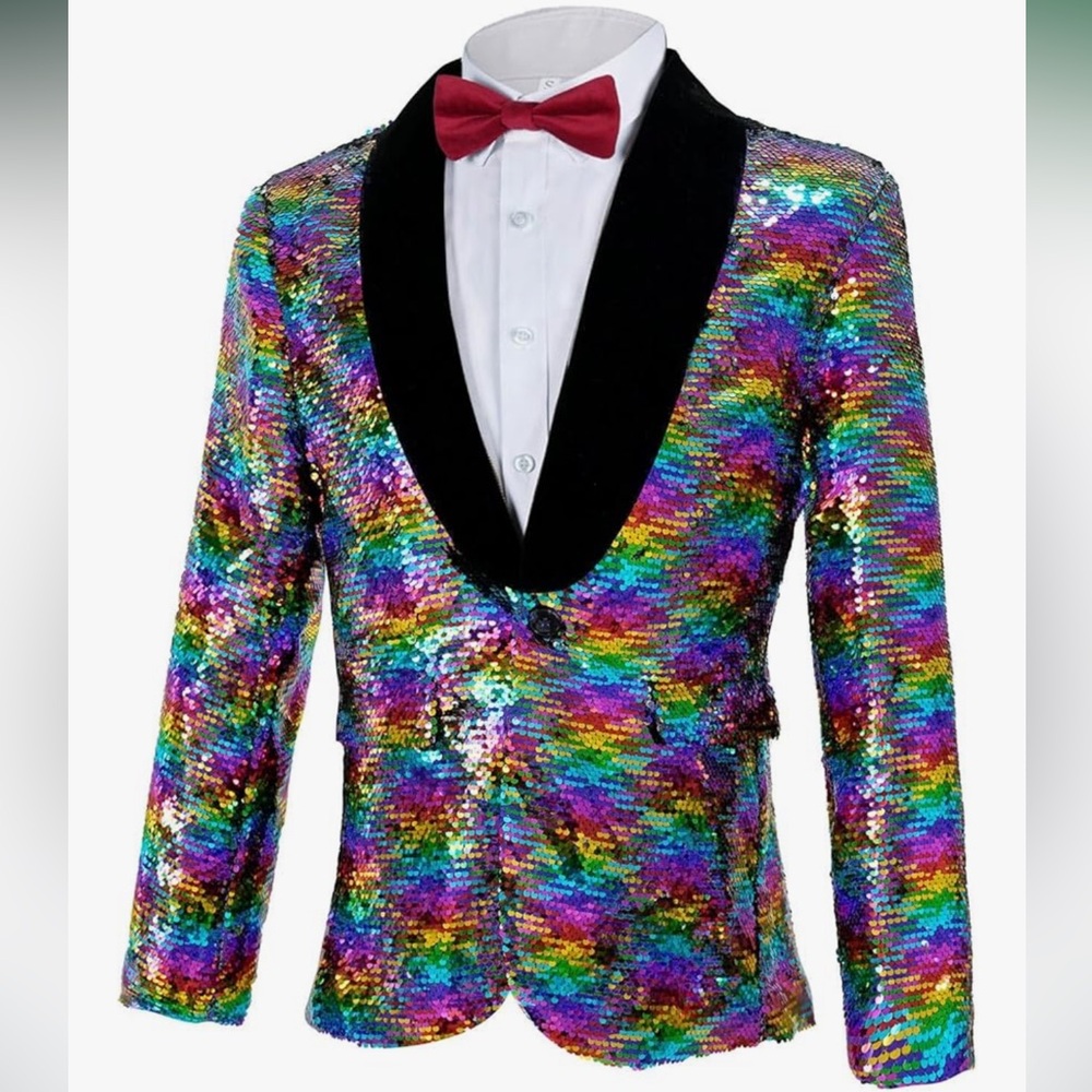 Men's Shiny Sequin Blazer Sparkle Metallic Tuxedo Jacket Party Prom Wedding